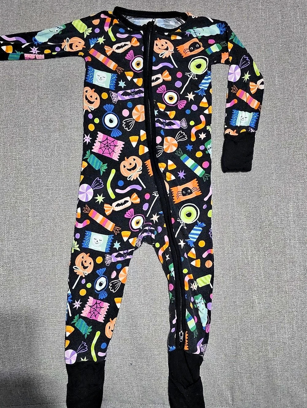 Little Sleepies Halloween Haul Zippy Zip Pajama Black & Multicolor Candy 12-18M